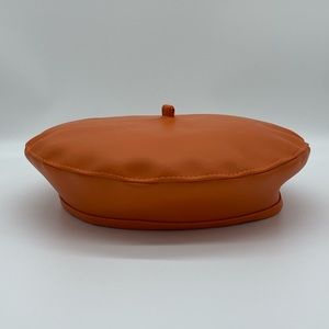 Orange Faux Leather Beret